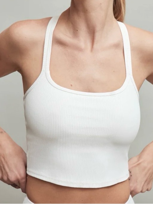 Carbon38 White Ribbed Cropped Tank Top